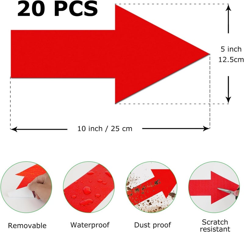 EVQ Arrow Floor Sticker Red 10"×5" Directional Floor Decal Self-Adhesive Removable Waterproof Arrow Vinyl Sign 20 PCS - Image 5